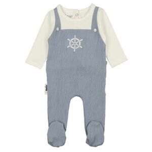 New Maniere Cotton Boy's Sailor Overall Footie one piece, Denim Blue - 12 months